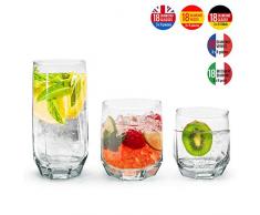 Lav 18 Stück Trinkgläser, 3 Verschiedene Größen, Gläserset 385 ml, 310 ml, 215 ml Wassergläser