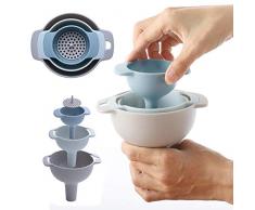 KINJOHI 4 -teilig Kunststoff-Trichter Small Medium Large Variety Flüssigöl-Küchen-Set Vier-in-Eins-Multifunktions-Trichtersatz, Trichter Küche mit Sieb
