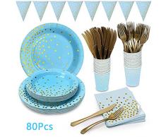 gotyou Einweg Bronzing Besteckset,Einweggeschirrset Partyzubehör, Pappbecher/Papierfach/Papiertuch,Party Geschirr Dekoration,Partyzubehör,Kindergeburtstagsfeier Besteck (10Gäste)