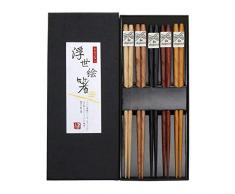LingYe Japanische EssstäBchen Holz 5 Paare Wiederverwendbare NatüRliche EssstäBchen Waschbar FüR GeschirrspüLer 23Cm Bambus EssstäBchen Chinesische Geschirr Set Mit LuxuriöSe Schwarz Handgemachte