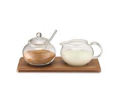 Weis 14580 Zucker/Sahne Set Glas mit Bambus-Holz-Tablett