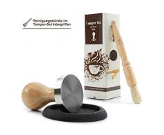 Tamper 51mm Set - Barista Kaffee Set / Espresso Tamper - Premium TampTation Set aus hochwertigem Eichenholz und reinem Edelstahl inkl. Silikonmatte und GRATIS Siebträger Pinsel - Reinigungsbürste
