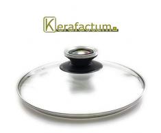 Kerafactum Topfdeckel Deckel aus Glas mit Thermometer im Griff Universaldeckel für Topf und Pfanne Qualitätsglas Glasdeckel und Dampfloch mit Rand Edelstahl 16 cm Garthermometer Temperatur Garen