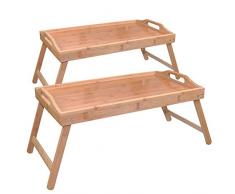 WELLGRO® 2er Set Bambus Tablett - mit klappbaren Beinen - 50 x 30 x 26 cm (LxBxH) - Serviertablett mit Tragegriffen - Tabletttisch - Frühstückstisch