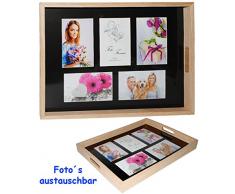 alles-meine.de GmbH großes Tablett - für - 5 große Fotos & Bilder - rechteckig - Vintage - Foto Serviertablett aus Holz - braun / Naturholz / auch zur Deko geeignet - Retro D..