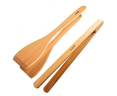 Uulki Grillzangen Set aus Europäischem Kirschbaumholz (30 cm lang): 1 BBQ Wender und 1 Grillwender Zange - Umweltfreundliche Küchenzangen Holzzange zum Braten Grillen Barbecue - Grillbesteck Zubehör