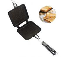 LZDseller01 Doppelseitige Bratpfanne, Sandwich Toaster Grill, Antihaft-Pfannkuchen Kupfer Pfanne Aluminiumlegierung Gegrillte Sandwich-Bratpfanne für Camping/Outdoor-Aktivitäten/BBQ