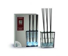 Esteban Blumenstrauß Duftend Teck & Tonka Groß Format mit Nachfüllung Kelche Wein 500 ML Vase Glas und Ess-Stäbchen Rattan Neuheit