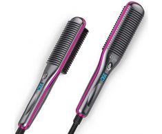 Haarglätter Bürste, Rifny Glättbürste Hitzebeständigen Haarglättung Kamm, 3 Temperaturgrade, nach 30s Einsatzbereit, Keramikplatten Glättungbürste Bürste für den Heimgebrauch, Reise und Salon