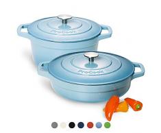 ProCook - Bratentopfset aus Gusseisen - induktionsgeeignet - 2-teiliges Set - in schattiertem Türkis - emailliert - Bräter - Schmorpfanne - Schmortopf