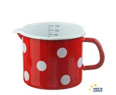 matches21 Kleiner Email Topf Milchtopf rot gepunktet mit Skala Messbecher Emaille Geschirr je 12 cm / 1000 ml