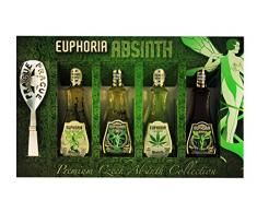 Euphoria Premium Absinthe Collection Set | Original - 80 - Black - Cannabis (4 x 50 ml), 35mg/kg thujone, Zucker, Löffel