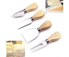 ulofpc Käsemesser-Set, 4-teilig, hochwertig, Käsespaten, Weichkäsemesser, Hartkäsemesser und Käsegabel mit Holzgriff, qualitatives Käse Messer Käse schneiden Messer