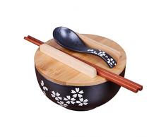 Japanische Küche Geschirr koreanische Vintage Schüssel Nudeln Reis Schüssel japanischen Stil schwarz Keramik Instant Nudel Schüssel Stäbchen mit Deckel und Löffel ( Size : 16cm(6.25 inches) )