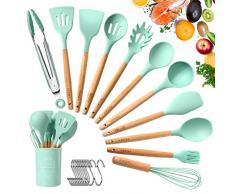 TATUFY 12 Pcs Küchenhelfer Set, Silikon Küchenutensilien, hitzebeständig Küche Utensil Set mit harten Holzgriff Antihaft/einfach zu reinigen/BPA frei Suppe Löffel, Spachtel, Schneebesen