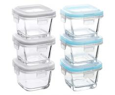 Grizzly Mini Frischhaltedosen Glas 6 Stück Set quadratisch 160 ml Baby Vorratsdosen mit Deckel