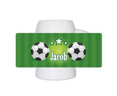 Fußball-Bierkrug mit Namen Jacob und schönem Motiv mit Fußbällen und grünem Hintergrund für Männer - Fan-Bierkrug personalisiert - Deutschland-Krug - Bierhumpen