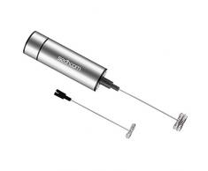 Sedhoom eletrischer Milchaufschäumer mit Doppeltem Quirl, manuelle Milchschäumer Silber (MEHRWEG)