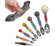 Magnetische Messlöffel Set Edelstahl Metall Küchenmesslöffel Stapelbar Teelöffel Doppelseitig Gewürz Messlöffel für die Messung von Trockenen und Flüssigkeiten, 7 Stück (Multicolor)