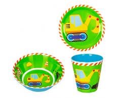 Spiegelburg Kleine Freunde 3er Set 15093 15092 14994 Bagger Melamin-Becher + Bagger Melamin-Schale + Bagger Melamin-Teller