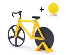 Pizzaschneider Fahrrad, Pizzaroller aus Rostfreiem Stahl, Antihaftbeschichteter Pizza Schneider mit Ständer, Geeignet für Pizzaparty usw., Interessante Geschenke, Gelb