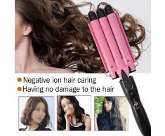 Haarglätter mit antistatischer Keramik-Turmalin-Beschichtung, einstellbare Temperatur, dreifacher Lockenstab aus Eisen 28mm