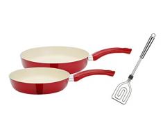 GSW 800341 Ceramica beige Pfannen-Set 3-teilig-inkl. Scala Alleswender, Aluminium, rot/Creme, 28 cm, 3-Einheiten