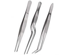 CHARLLEAN 3 Stück - Set Küchenpinzette Kochpinzette aus rostfreiem Edelstahl - Grillzange zum Kochen, Backen - fürs Aquarium geeignet - Medizinische Beauty-Utensilien - Gesamtlänge 16cm (Edelstahl)