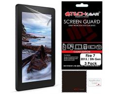 TECHGEAR [3 Stück Displayschutz für Amazon Fire 7 2015 (7,0 Zoll) - Ultra Klare Schutzfolie für Älter Amazon Fire 7 2015 (5. Gen.) mit Reinigungstuch + Applikationskarte