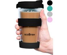 Glas Kaffeebecher To Go | Doppelwandig Isolierung Kaffeetasse | 340 ml, Auslaufsicherer Travel Mug mit Deckel | Coffee Becher für zu Hause, Büro oder Auto | Schwarz