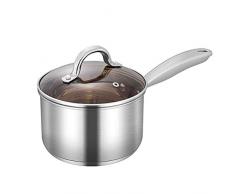 Milch-Suppentopf, Edelstahl Stieltopf, Milchtöpfe, Stielkasserolle mit Deckel, Kochtopf HRSS