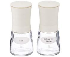 WMF Trend Salz und Pfeffermühle Set, 2-teilig, befüllt, Kunstoff, Glas, Keramikmahlwerk, Mühle für Salz, Pfeffer, Gewürze H 14 cm, weiß