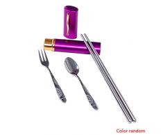 Techting Outdoor-Camping-Besteck Set Edelstahl-Gabel-Löffel-ESS-Stäbchen Wandern Reise Picknick Besteck Kit zufällige Farbe