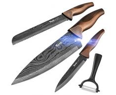 Wanbasion 4 Teilig Scharfe Messer Set Küche Edelstahl, Küchen Messer Set Scharf Damast, Profi Messer Set Für Köche Kochmesser Damastmesser Rostfrei mit Schäler