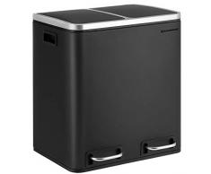 SONGMICS Mülleimer für die Küche, 30 L, Mülltrennung, Abfalleimer aus Metall, Treteimer mit Inneneimern und Griffen, Mülltrennsystem, 2 x 15 Liter, Softclose, luftdicht, schwarz LTB30BK