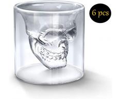 Amzdeal Skull Glas, 6 Schädel Gläser 75ml, Totenkopf Whisky Vodka oder Schnaps Gläser, 6 x 75 ml