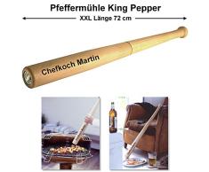 Pfeffermühle King Pepper MIT GRAVUR (z.B. Namen) Baseballschläger-Design von Cole & Mason aus Holz riesen XXL Länge 72 cm große Männergeschenke Grillgeschenke riesige Geschenke für Männer zum Kochen