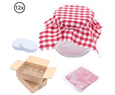 Flaschenbauer 12x Einmachglas 212ml inkl. weiße Twist Off Verschlüsse & Baumwolldeckchen - Marmeladengläser zum selbst befüllen von Marmelade, Konfitüre, Gelee, Gewürz und Honig