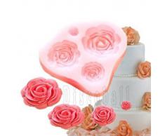 4-er Silikon-Form zum Backen und Basteln, Form Rosen, für Zuckerguss- / Kuchen-Deko, Fondant, Fimo-Knete