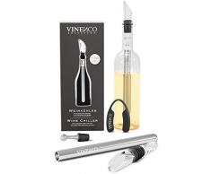 VINENCO Weinkühler Set, Flaschenkühler + Dekanter 3-in-1 Premium Wein Zubehör: Edelstahl Flaschen-Weinkühlstab + Dekantier-Belüfter + Ausgießer | Bar Geschenk Frauen Männer, Rot- Weißwein Geschenkset
