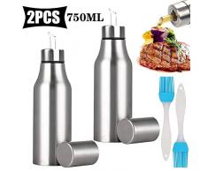 Nifogo Öl Flasche Edelstahl - Öl & Essig Spender, Ölflasche küche Ölbehälter, Auslaufsicher Ausgießer Staubdicht, Sauce Cruet (750ml, 2Pcs)