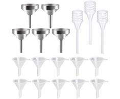 EMAGEREN 5 Packung Kleine Metall Trichter 10 Stück Mini Kunststoff Trichter Mini Trichter mit 3 Packung Mini Pipette zum Befüllen von Kleinen Mini Flaschen Containern Zerstäuber Parfüm Flüssigkeit