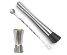Cocktail-Set aus Edelstahl von PDFans, mit Stößel, Rührlöffel und Messbecher, Hilfsmittel für Barkeeper