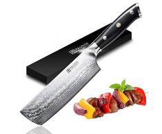PAUDIN Damast Nakiri Messer 17cm - Professional Küchenmesser Kochmesser mit Micarta-Griff