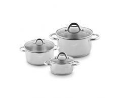 Topfset 3-tlg. Induktion Sagan, Kochgeschirr-Set aus rostfreiem Chrom-Edelstahl, backofenfest bis 180 °C, Glasdeckel, Dampfablass & Ausgießsystem, spülmaschinengeeignet