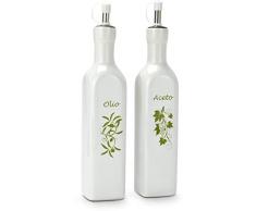 ROMINOX Geschenkartikel Essig & Öl Spender // Classico – Schlichte Essig und Öl Kännchen (je 250 ml) mit Dosierkopf für die mediterrane Küche (Keramik, Edelstahl); Maße: ca. 11 x 5.7 x 27 cm