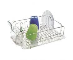 mDesign Metall-Geschirrabtropfer - Plastik-Abtropfablage für Spüle - tolles Abtropfgestell mit Abtropfschale - bis zu 15 Teller + Besteck - 33,8 cm x 44,5 cm x 13,2 cm