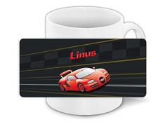 Tasse für Kinder mit Namen Linus und schönem Auto-Motiv - Motivtasse Keramiktasse Fototasse