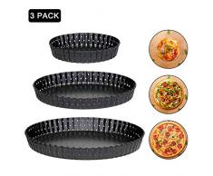 KATELUO Set von 3 Pizzablech Mit Löchern und Herausnehmbaren Boden, Backform Rund, Doppel-Antihaftbeschichtung Tarteform, Quicheform, Tart Torte Baking Pan,Pizzablech Rund Ø 12/20/22 cm