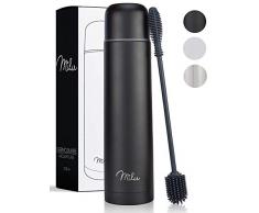 Milu Thermosflasche Thermoskanne Isolierflasche 1L, 750ml, 500ml - Isolierte Edelstahl Trinkflasche, 100% Auslaufsicher, Doppelwandisolierung (Schwarz, 1000 ml)